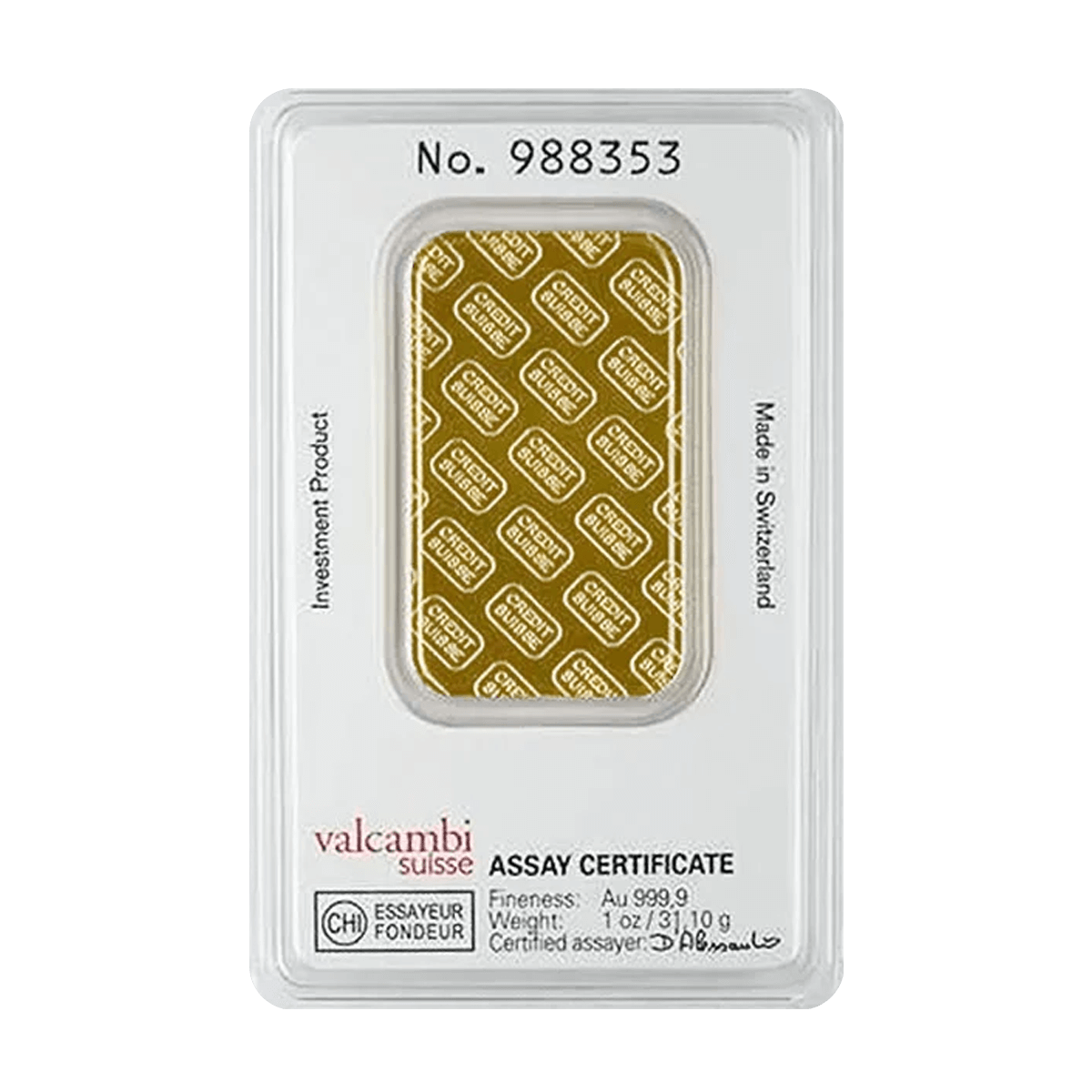 D*O様 Suisse 1オンス 金塊 999.9 1 Ounce Credit Suisse Investment Gold Bar (999.9) | Gold
